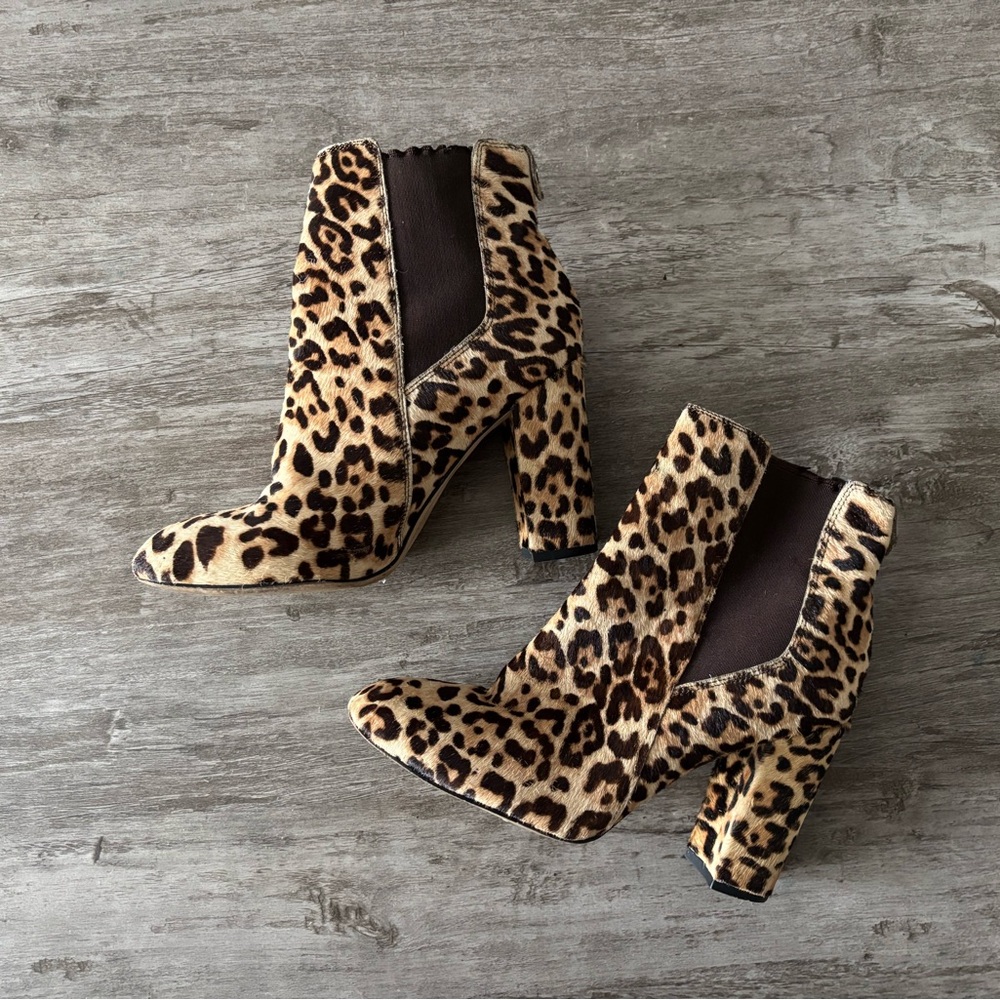 Sam Edelman Case Booties Leopard Print Calf Hair Pull On Ankle Women’s 6